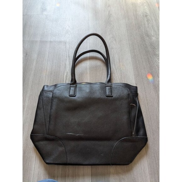 London Fog Black Leather-Like Large Tote Satchel Bag With Silver Hardware & Dual - Picture 6 of 11